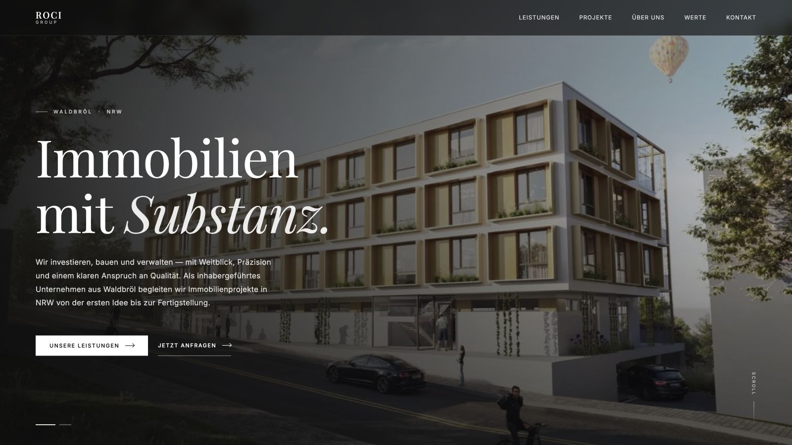 Desktop-Ansicht der Website von ROCI GROUP