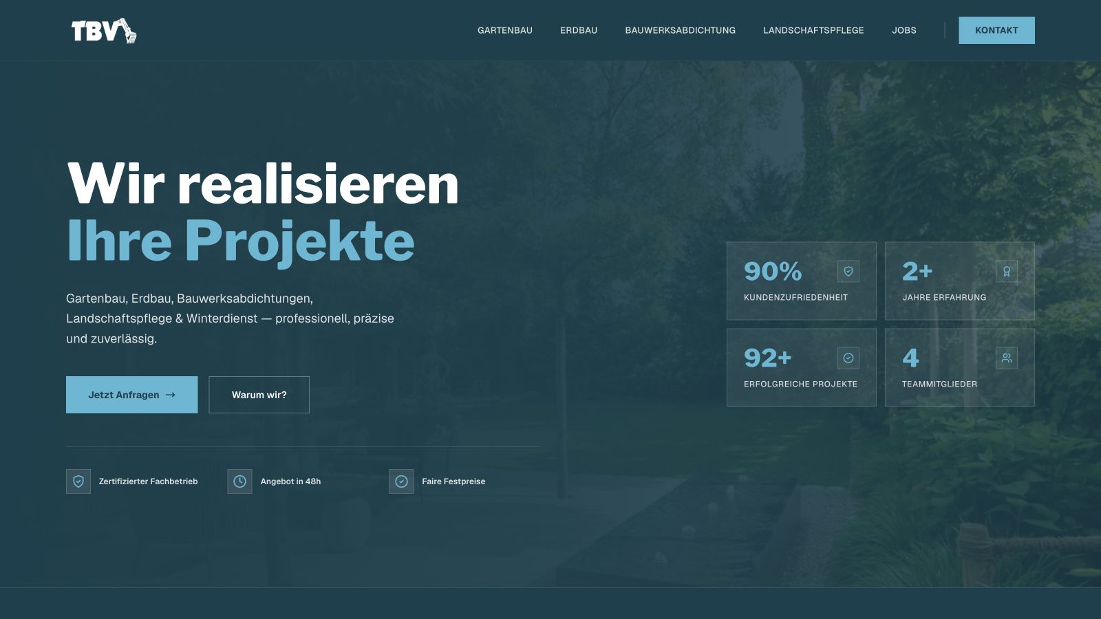 Desktop-Ansicht der Website von TBV Christopher Voigt